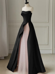 Vestido de fiesta de satén rosa y negro con tul 