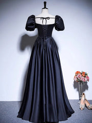 A-line Simple Satin Short Sleeves Prom Dress