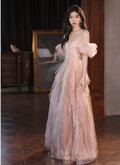 Vestido de fiesta de corte A con escote en forma de corazón de tul rosa y lentejuelas 