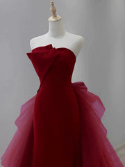 Glam Wine Red Satin And Tulle Long Party Dress