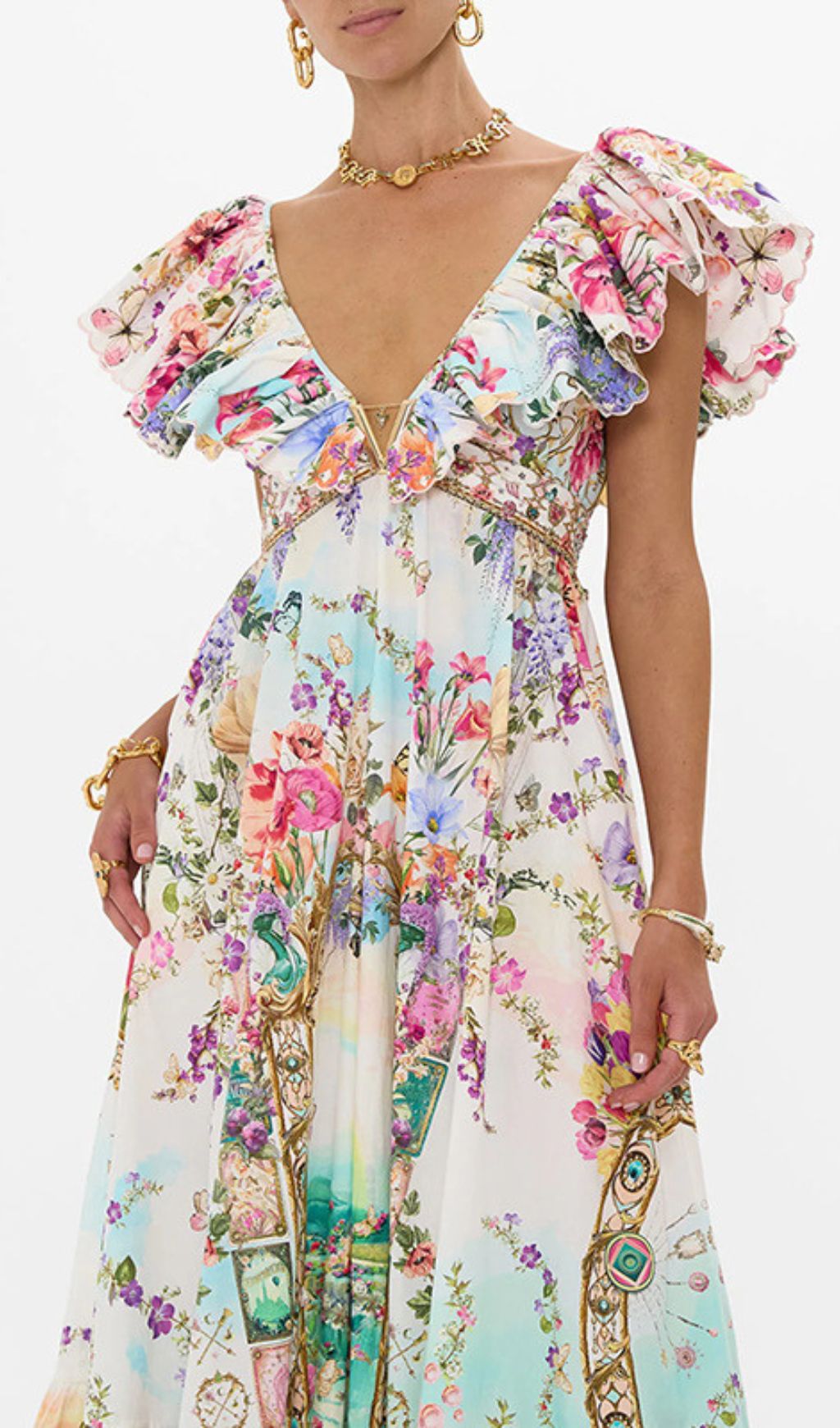 Girija Enchanting Floral Deep V-Neck Maxi Dress