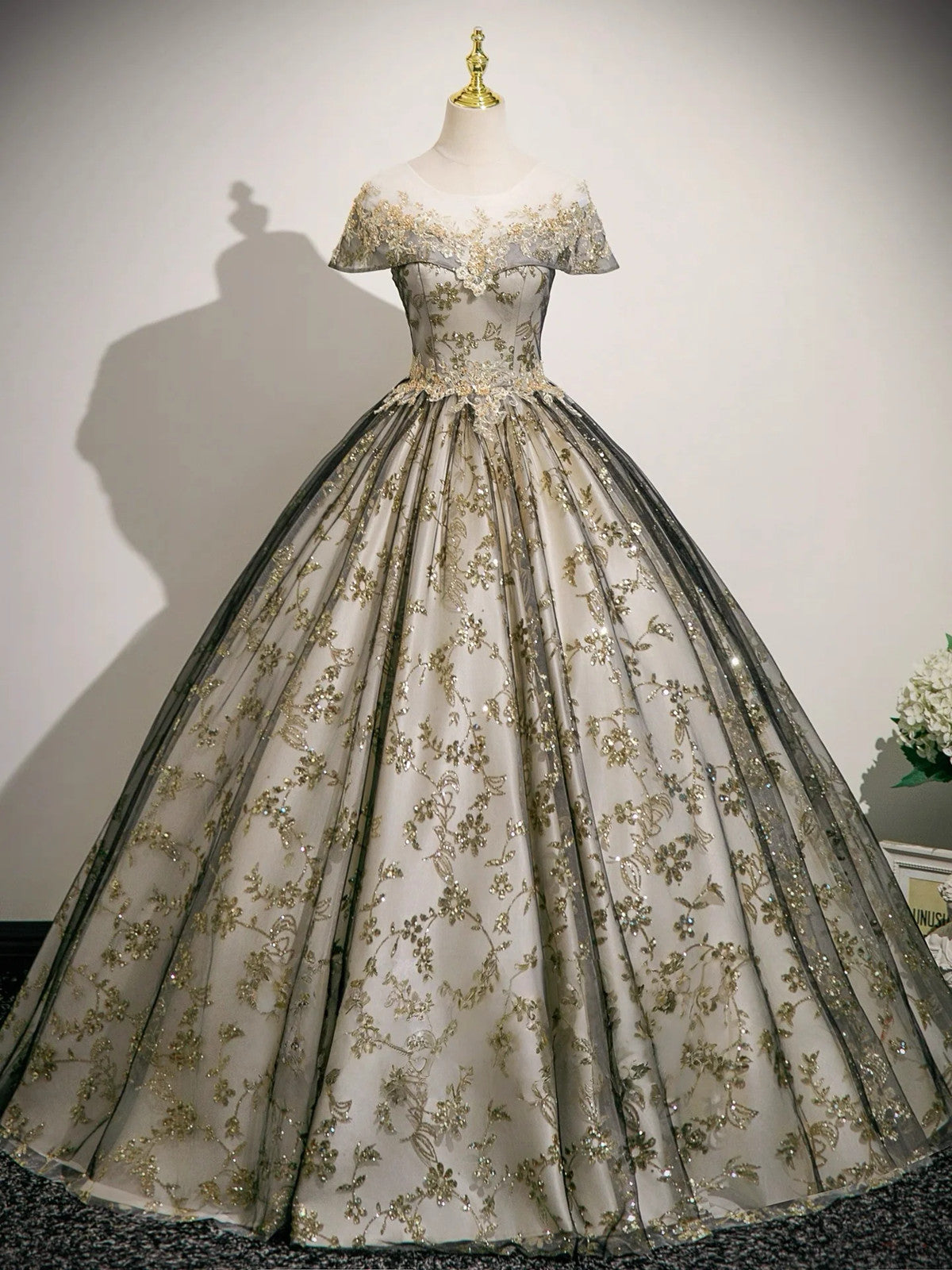 A-line Round Neckline Floral Lace And Tulle Party Dress