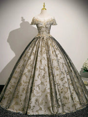 A-line Round Neckline Floral Lace And Tulle Party Dress