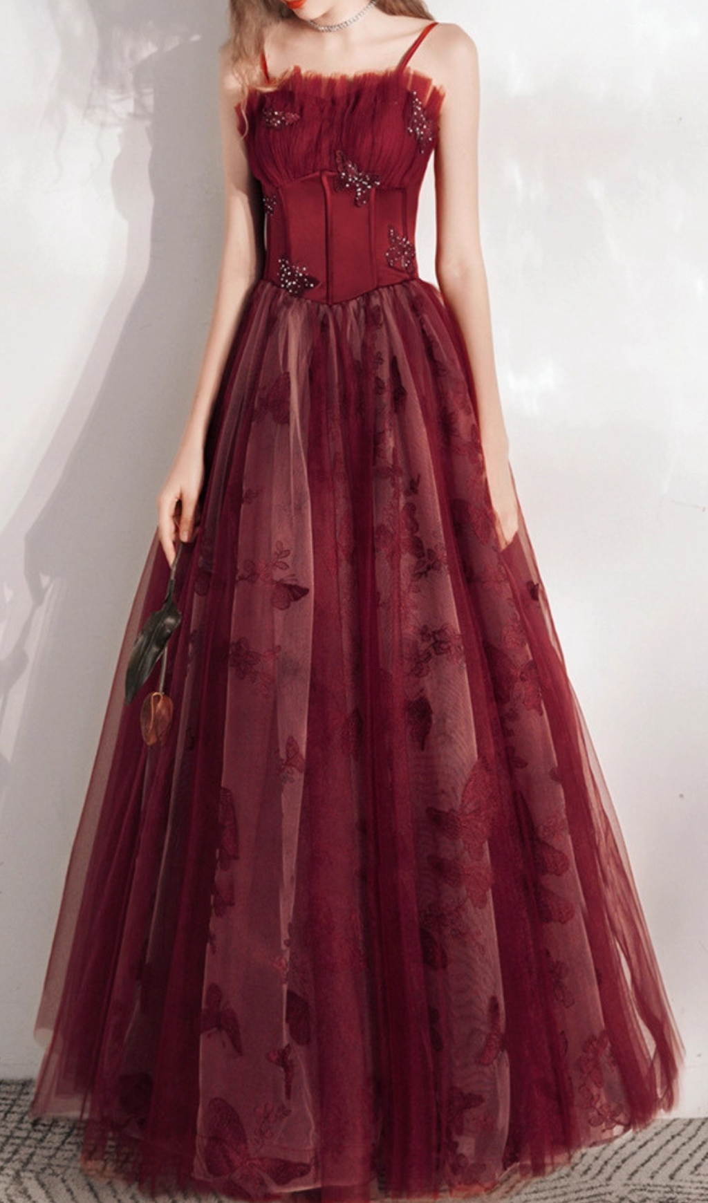 Harriet Red Butterfly Corset Maxi Gown