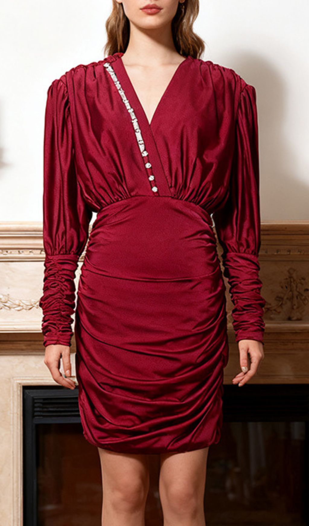 Isaline Elegant Red Ruched Mini Dress