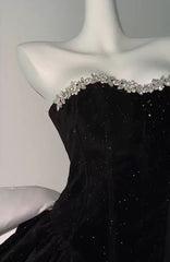 Black Velvet Short Beaded Party Dress with Bow