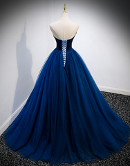 Blue Sweetheart Tulle and Velvet Long Party Dress