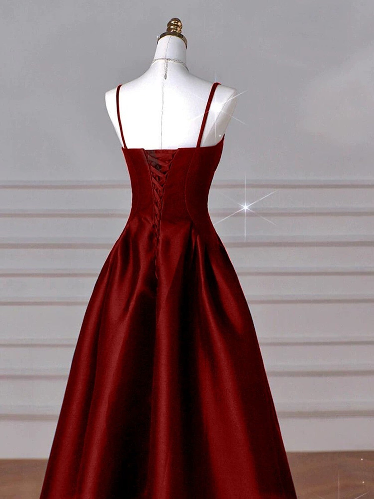 Wine Red Straps A-line Floor Length Simple Party Dress