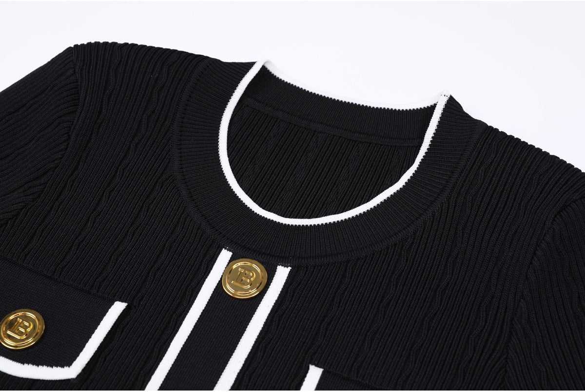 Gretel Sophisticated Button-Front Knit Midi Dress