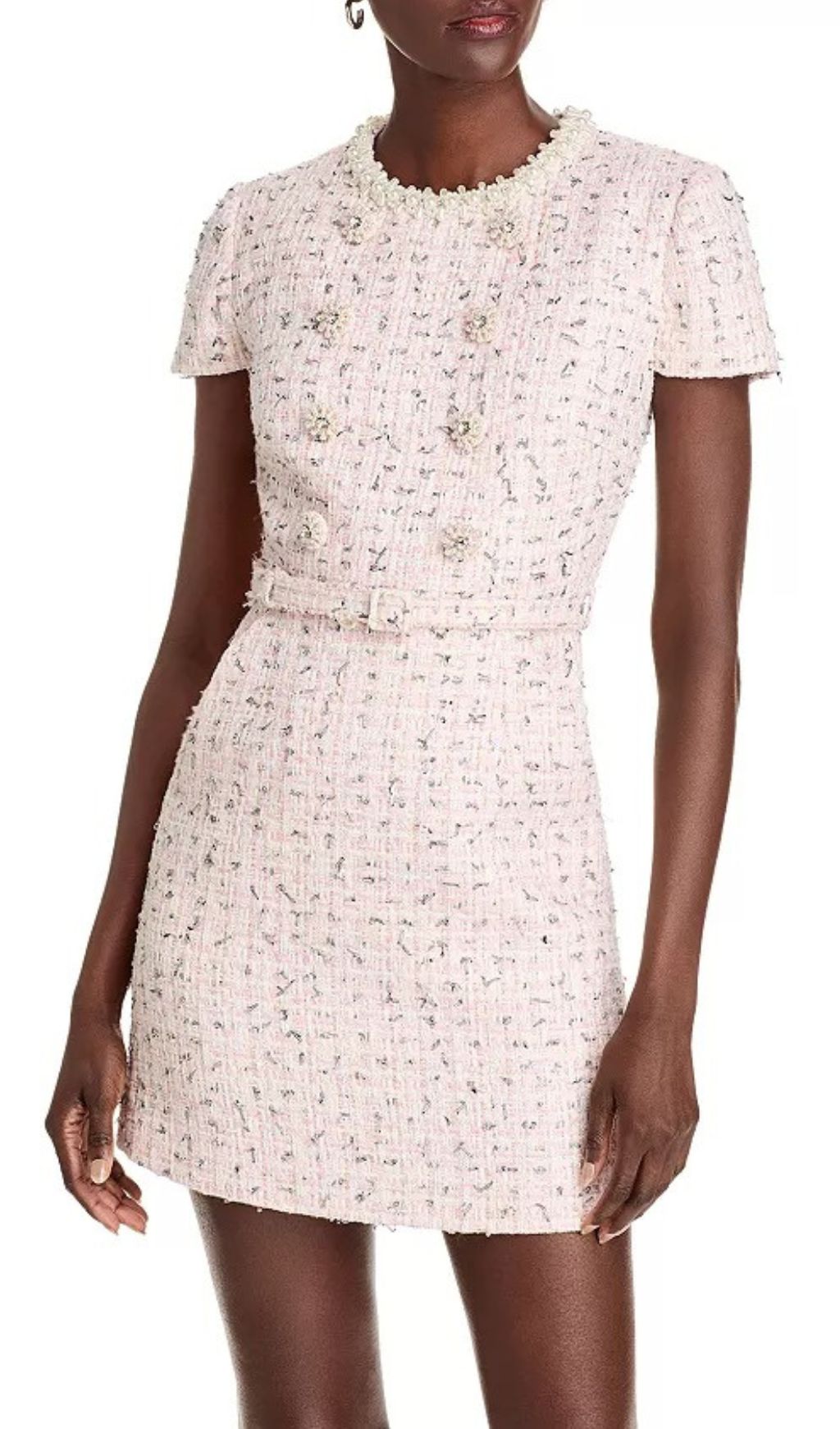 Elegant Faux Pearl Tweed Mini Dress