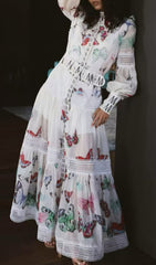 Enchanting Granada Butterfly Garden Long Sleeve Maxi Dress