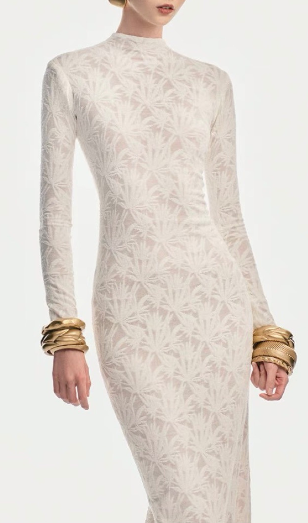 Hiroko Elegant White Botanical Lace Maxi Dress
