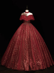 Vestido de fiesta de tul con escote alto en color rojo vino para dulces 16 