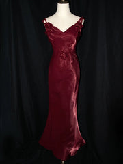 Wine Red V-neckline Mermaid Long Straps Party Dress