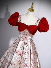 Lovely Satin Short Sleeves Floral Long Party Dress