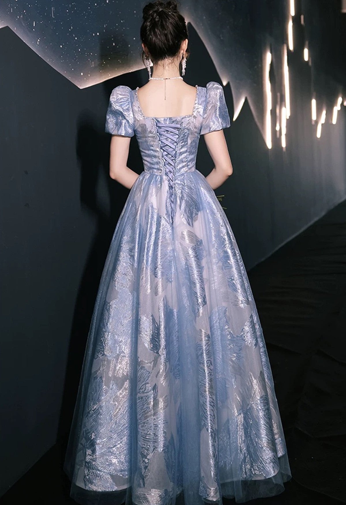 Blue A-line Short Sleeves Party Dress Prom Dress