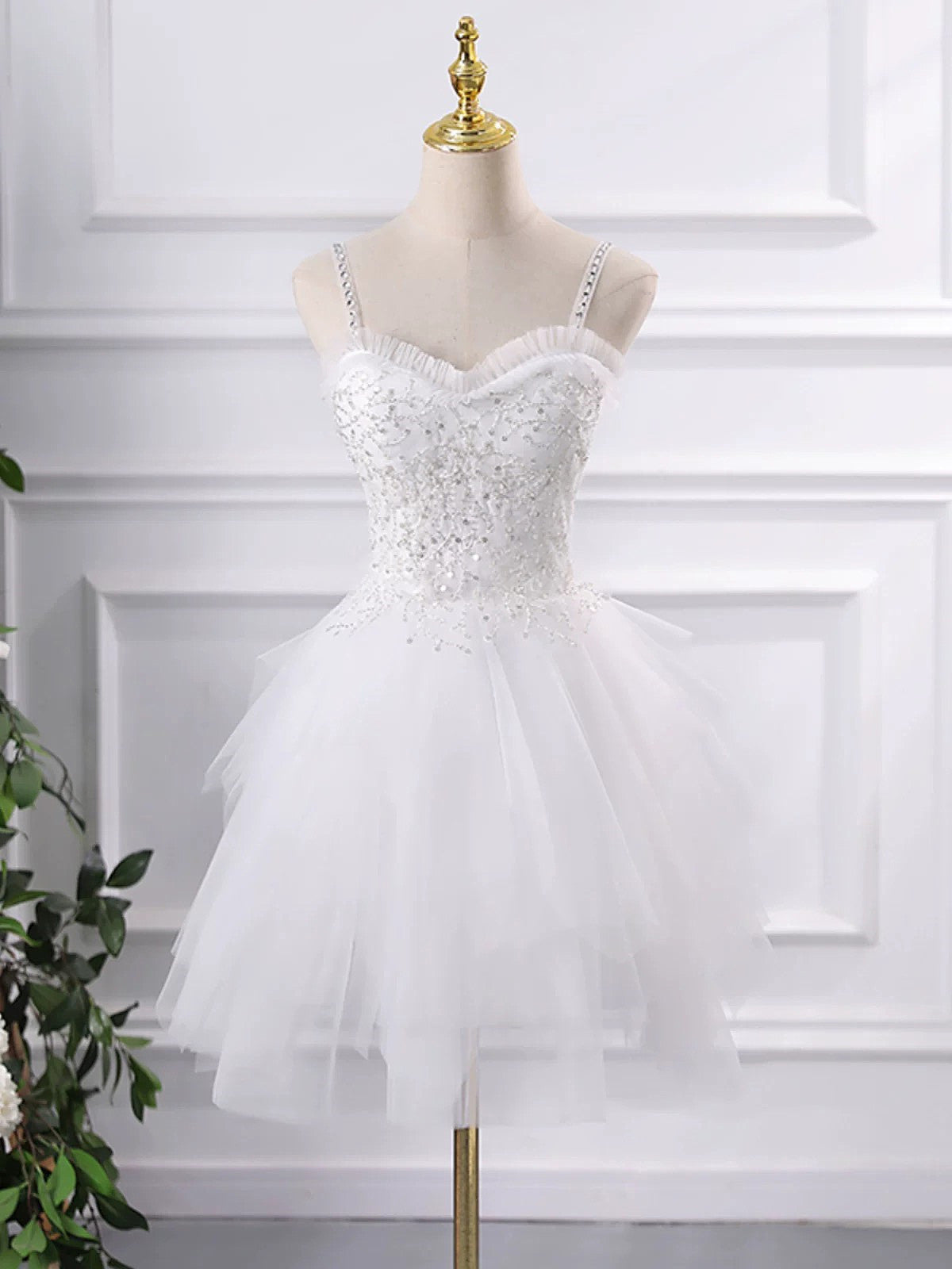 Lovely Tulle with Lace Applique Straps Short Party Dress