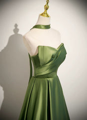 Vestido de noche sencillo de satén verde de corte A 