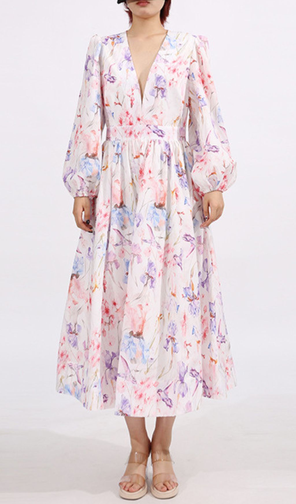 Elswith Floral V-Neck Midi Dress
