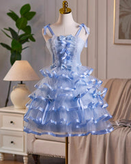 Light Blue Tulle Sweetheart Layers Homecoming Dress