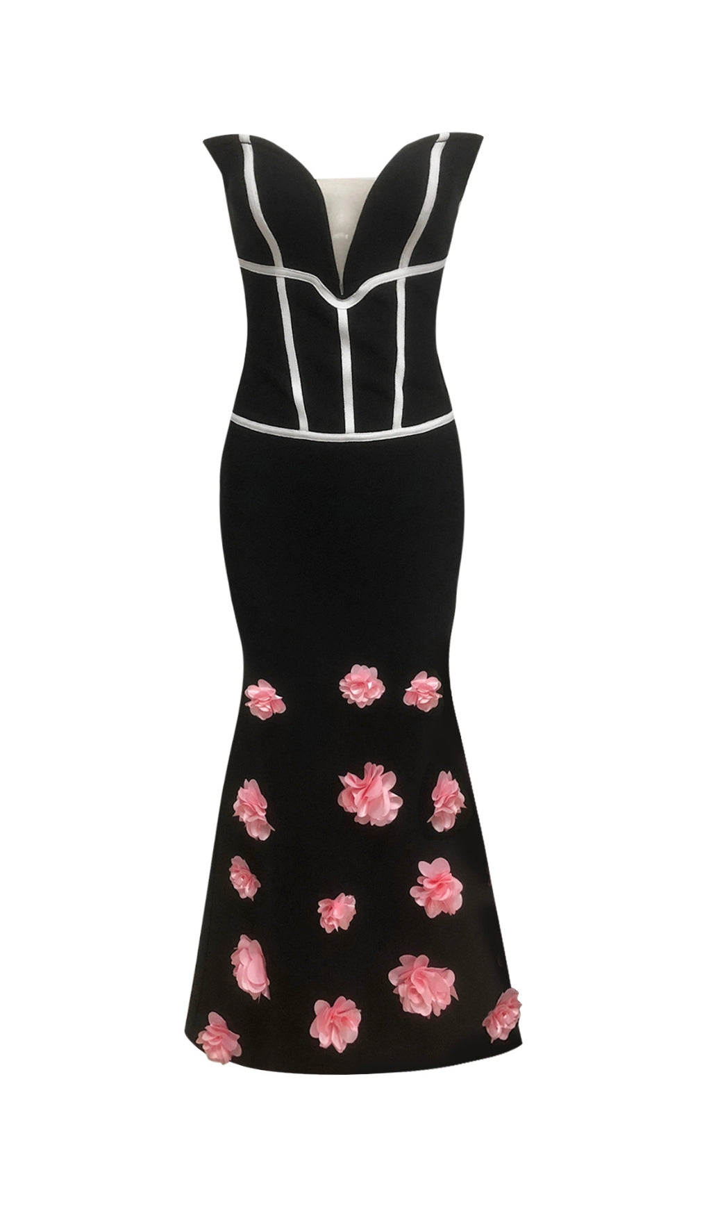 Eri Black Enchantress Strapless 3D Floral Gown