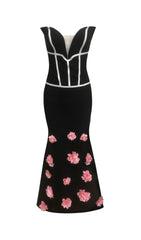 Eri Black Enchantress Strapless 3D Floral Gown