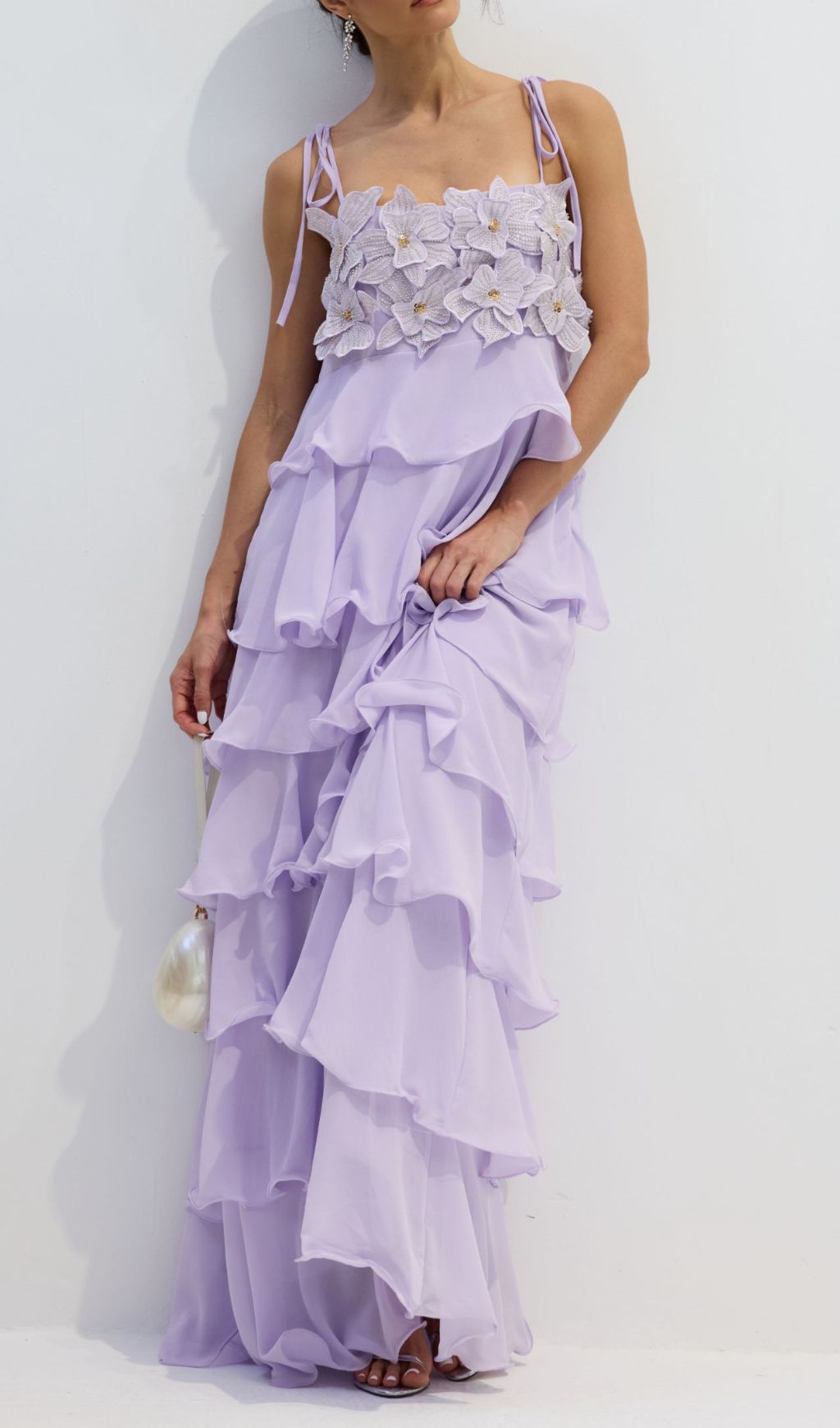 Fauve Romantic Purple Floral Tiered Maxi Dress