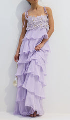 Fauve Romantic Purple Floral Tiered Maxi Dress