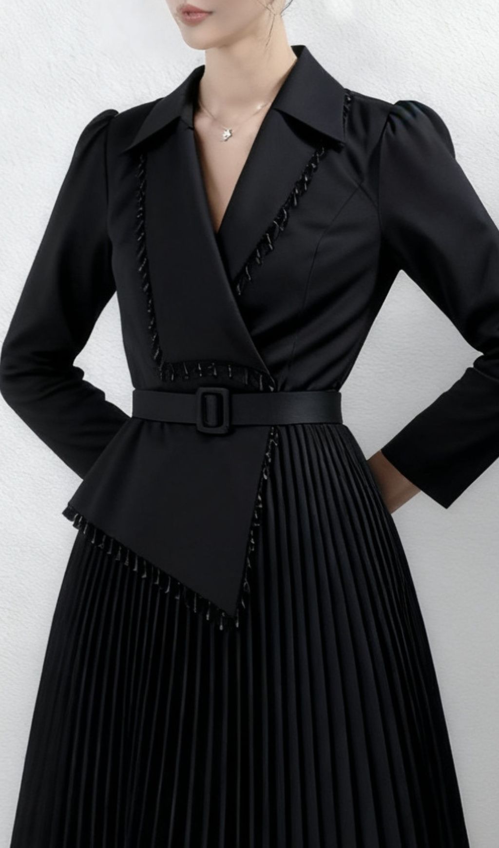 Ino Black Elegant Wrap Midi Dress