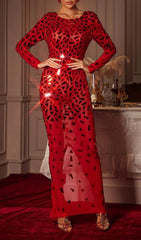 Guthrie Dazzling Geometric Sequin Long Sleeve Maxi Dress