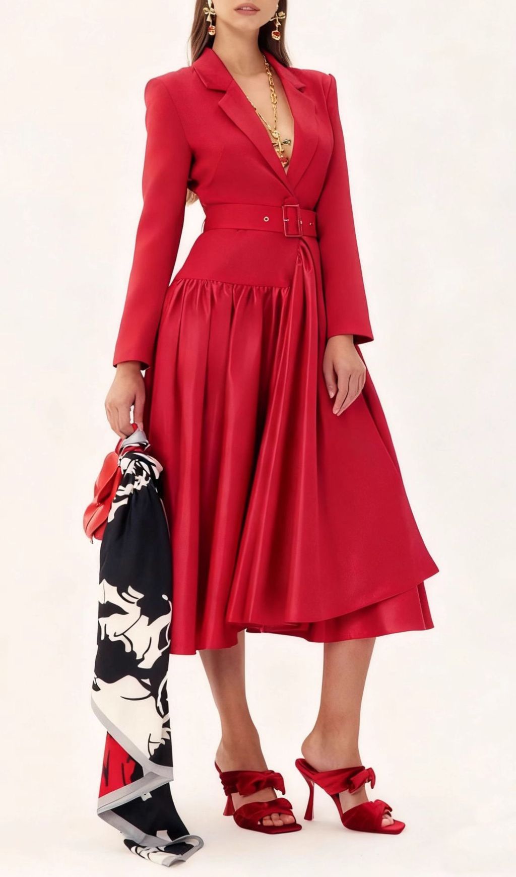Imogen Red Long Sleeve Belted Blazer Dress