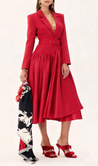 Imogen Red Long Sleeve Belted Blazer Dress