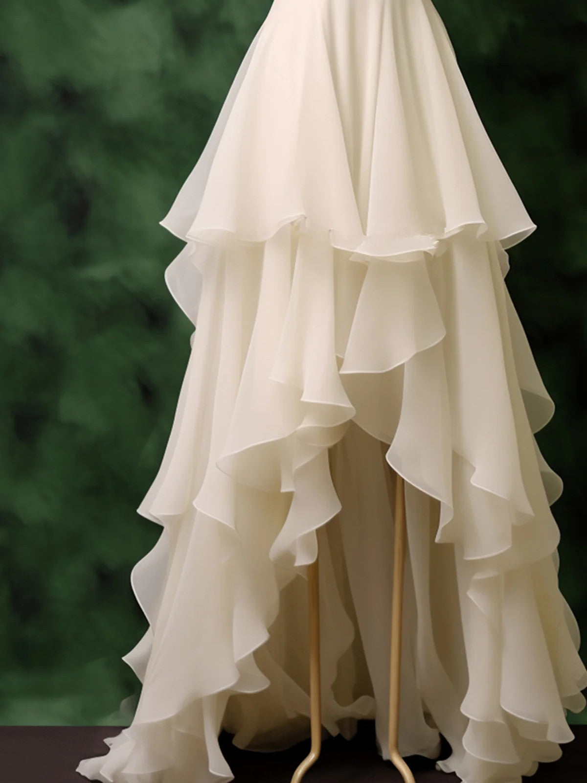 Vestido de fiesta de boda de gasa blanca con escote en V y capas altas y bajas 