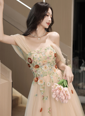 Light Champagne A-line Off Shoulder Party Dress