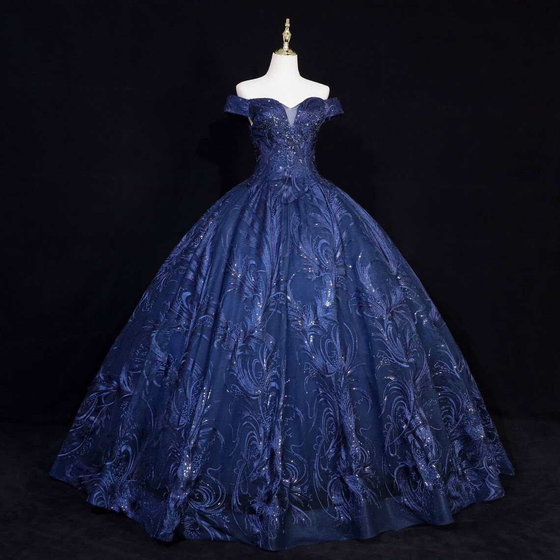 Vestido largo formal de fiesta azul marino 