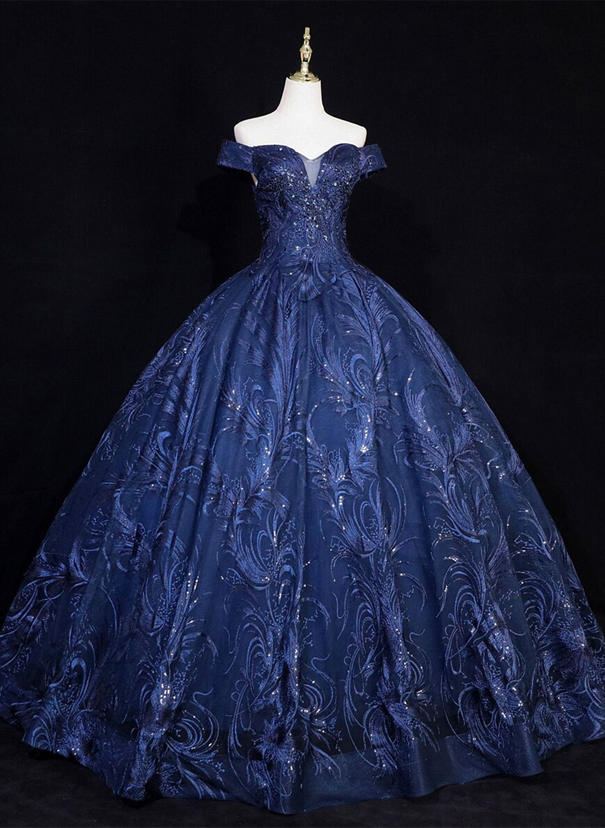 Navy Blue Ball Gown Long Formal Dress – Haibob