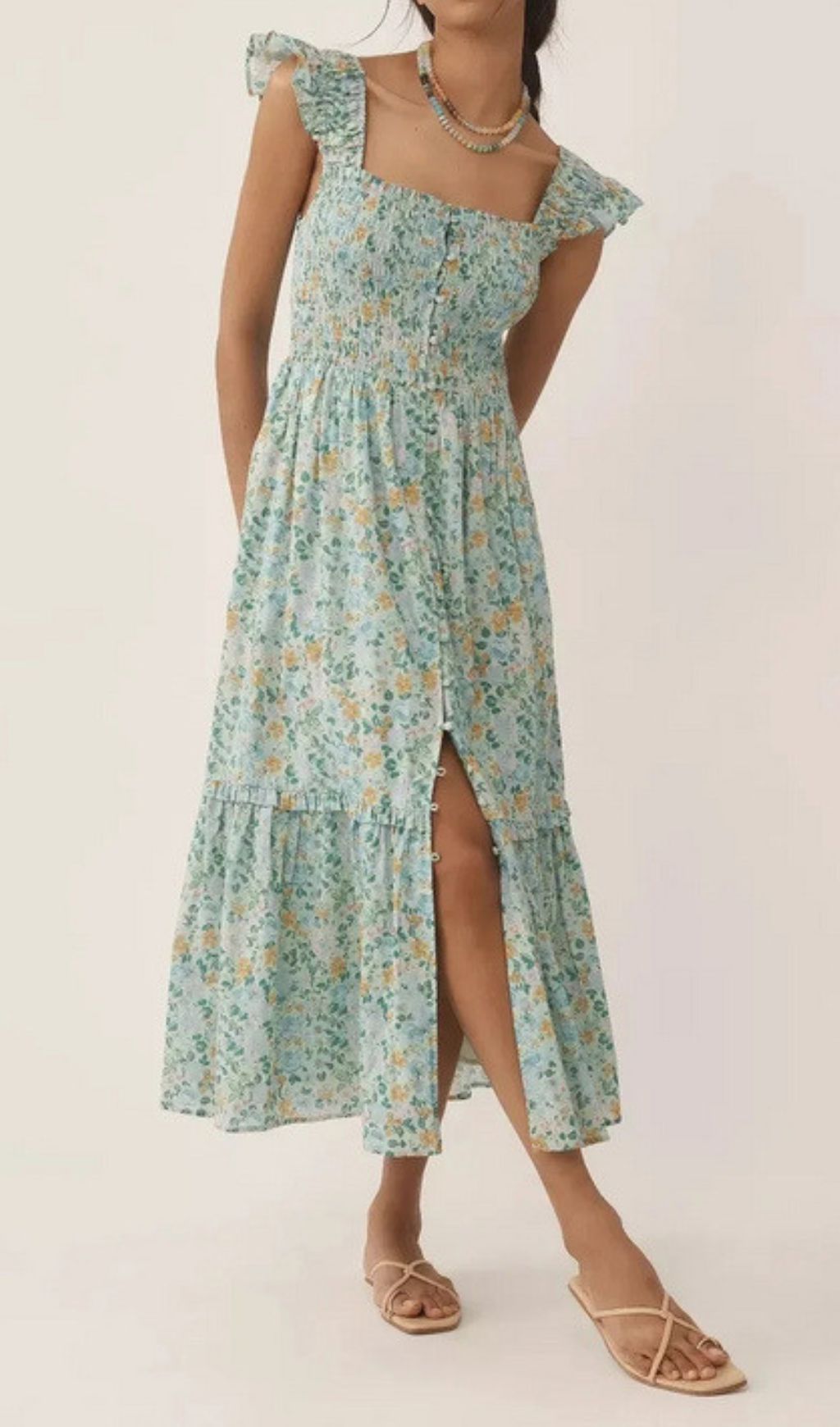 Fahari Smocked Floral Midi Dress
