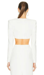 Chic White Sculptural Cut-Out Two-Piece Maxi Skirt Set