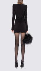 Deana Black Crystal Glam Ruched Mini Dress