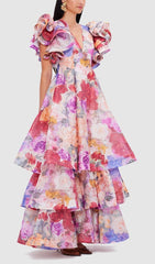 Élodie Vibrant Floral Ruffle Tiered Gown