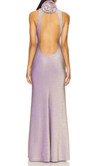 Jaidyn Shimmering Purple Halter Backless Maxi Dress