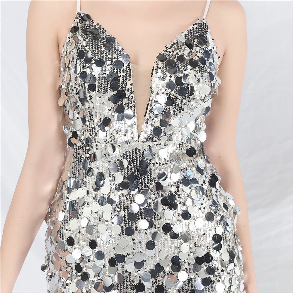 Chole Dazzling Silver Sequin Maxi Dress