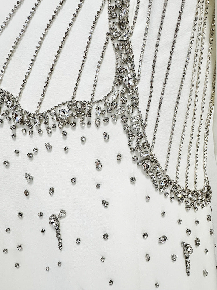 Josephe Dazzling White Diamante Long Sleeve Maxi Gown