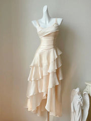 Ivory High Low Satin Straps Homecoming Dress