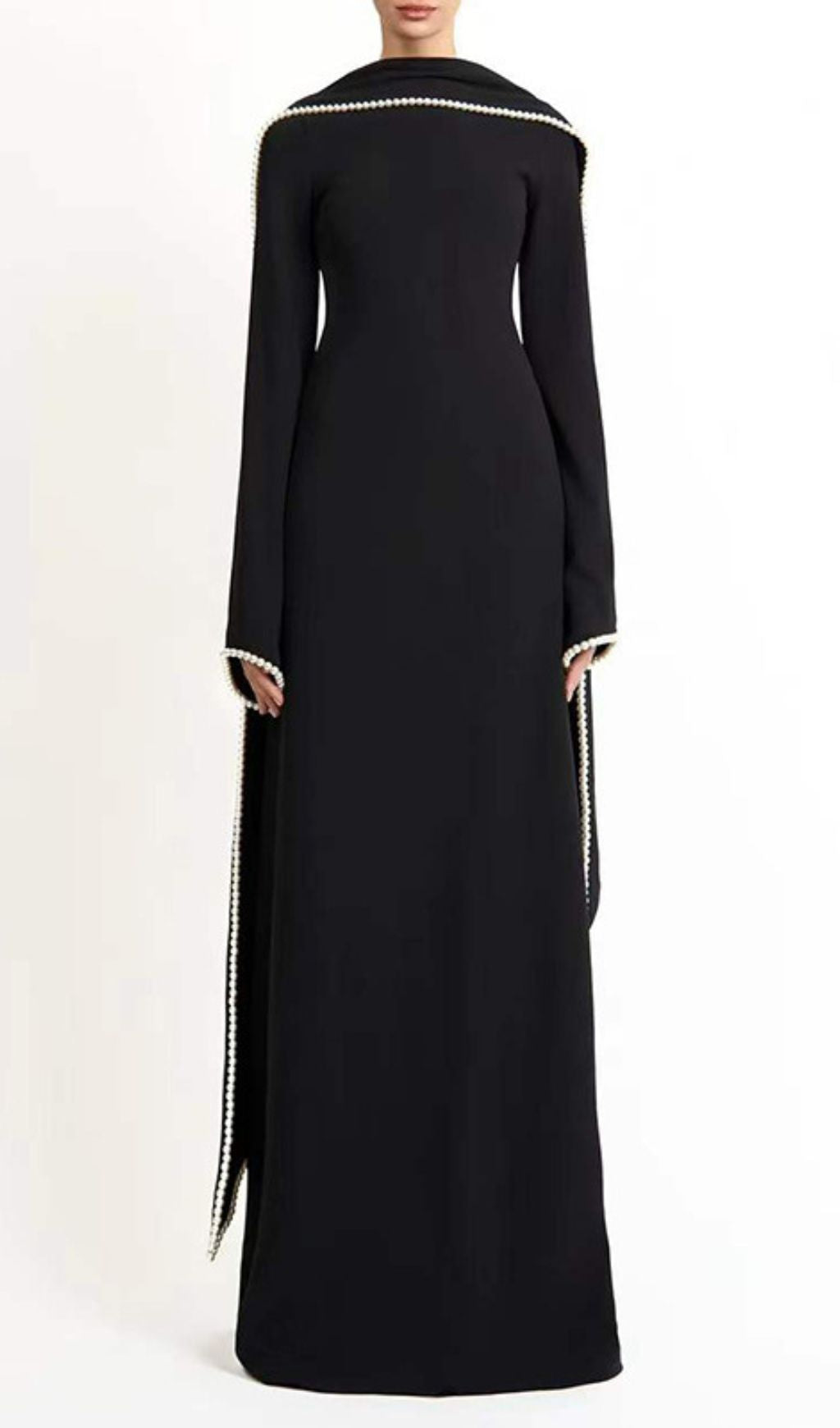 Hidi Shawl Pearl-Trimmed Maxi Dress