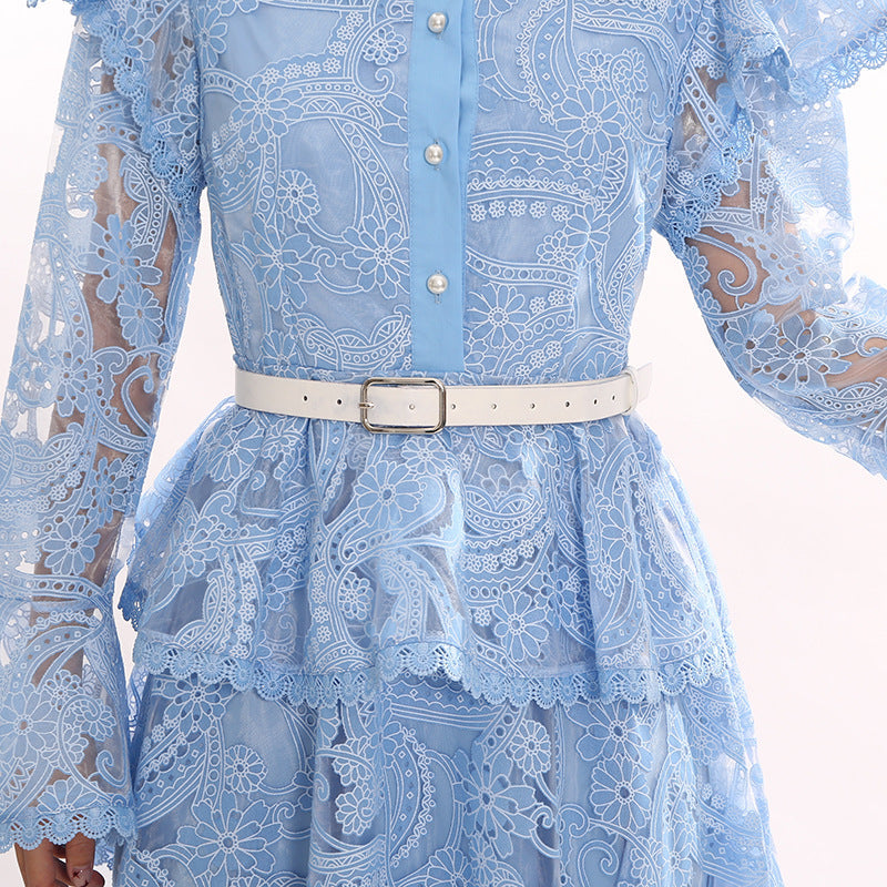 Jereni Blue Lace Maxi Dress for Women