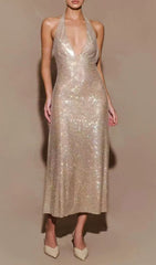 Dazzling Jayne Halter Diamante Backless Midi Dress