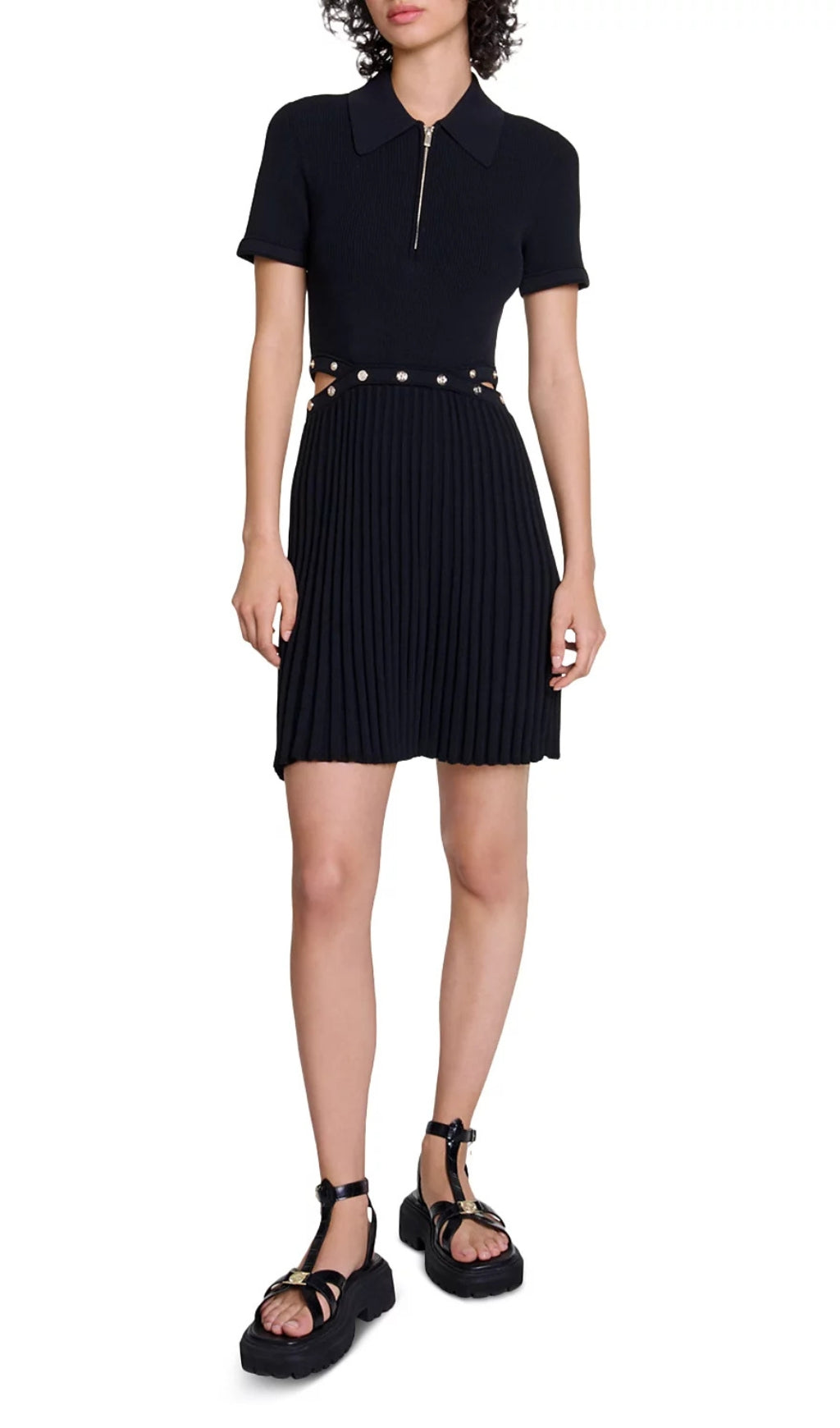 Ritourna Chic Rib Knit Polo Mini Dress