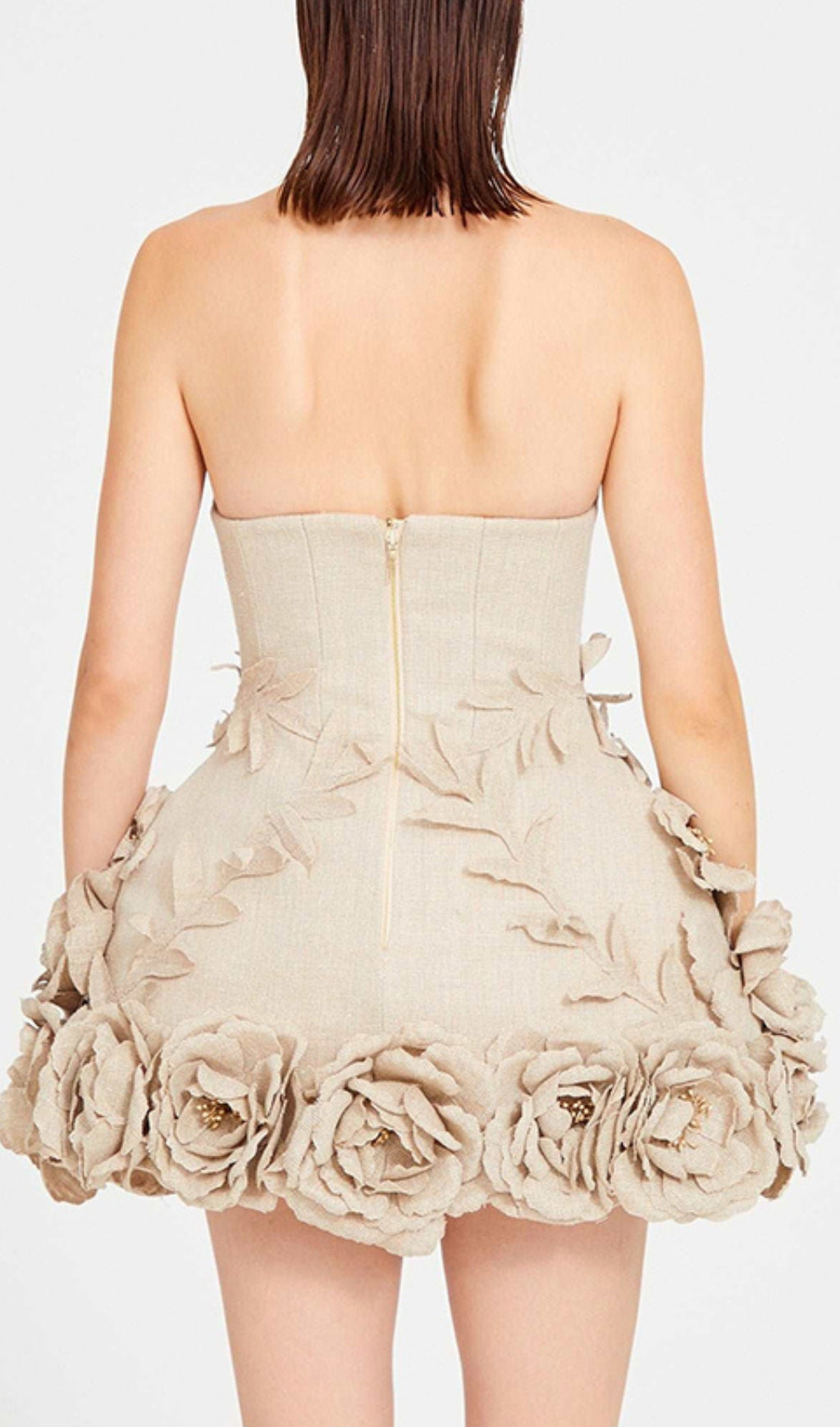 Bice Nude Strapless Bustier Floral Mini Dress