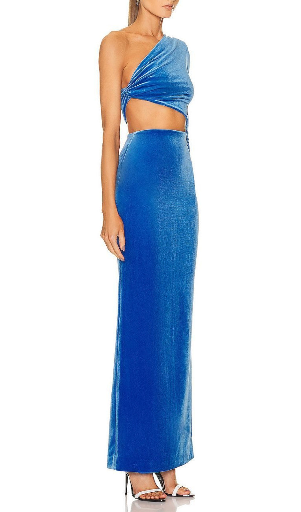 Daniil Royal Blue Velvet One-Shoulder Maxi Dress
